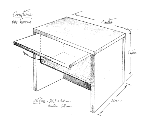 Croquis comptoir Quinsac fermant à clé