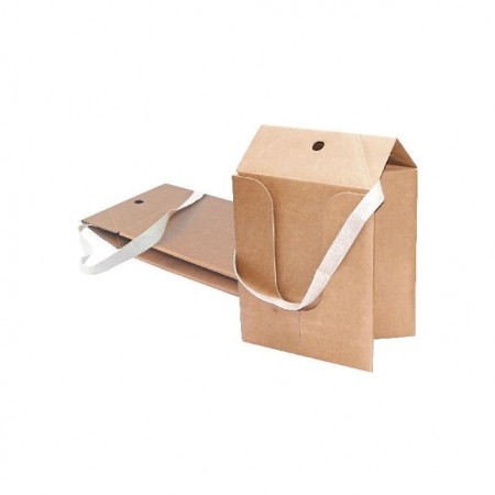 Tabouret en carton transportable avec sangle et pochette pour documentations